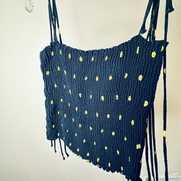 Zara Navy & Yellow Polka Dot Smocked Tube Top XS - Picture 7 of 13